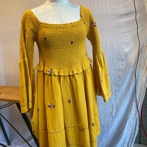 Yellow Free People Smocked Floral Dress